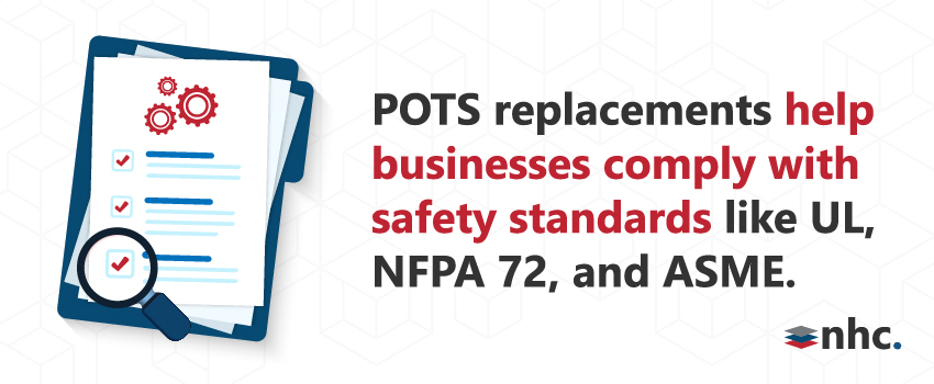 POTS replacements help businesses comply with safety standards like UL, NFPA 72, and ASME.