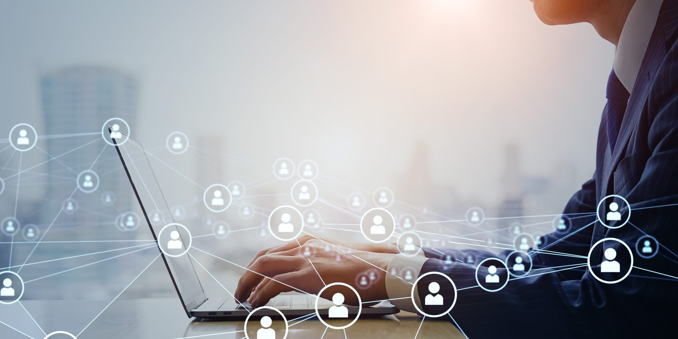Business people using laptops in office and people network concept