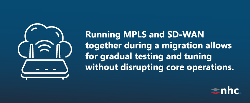 Running MPLS and SD-WAN together during a migration allows for gradual testing and tuning without disrupting core operations.